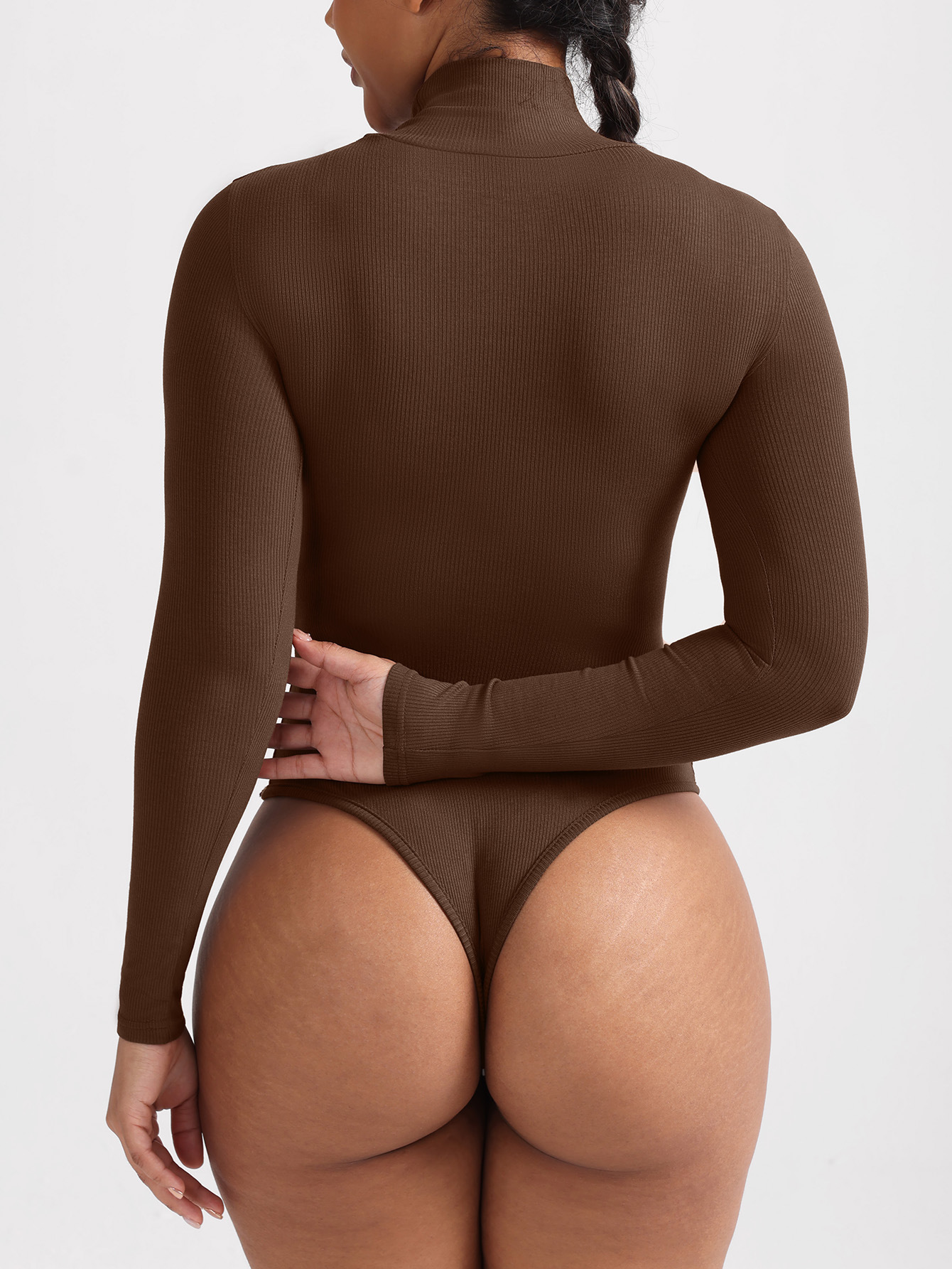 Womens Turtleneck Thong Bodysuit Warm Bodycon High Waist Romper Body Shapewear
